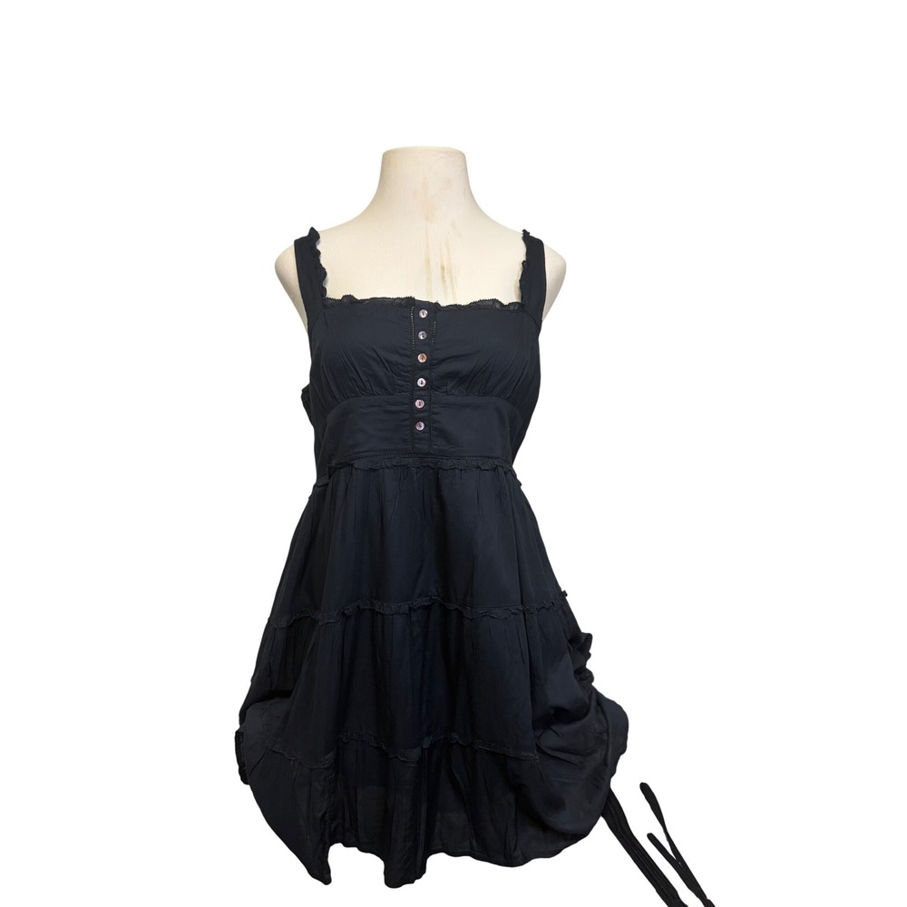 Lucky Brand Women's Black Spaghetti Strap Midi Dress with Buttons Size  XXL